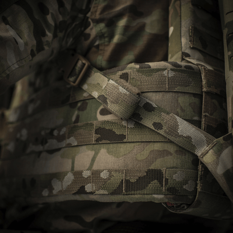 Close-up of M-Tac Sturm Elite Gen.II in camouflage, showing MOLLE system and durable Cordura material.