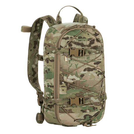 M-Tac Sturm Elite Gen.II in camouflage design with MOLLE system and bungee cord for field gear and equipment.