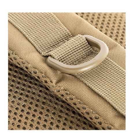 Close-up of M-Tac Assault Pack back with adjustable straps and mesh fabric for comfort