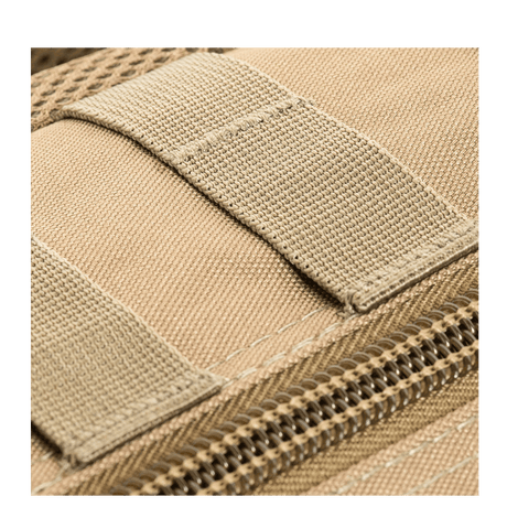 Close-up of the MOLLE system on M-Tac Assault Pack with zipper closure