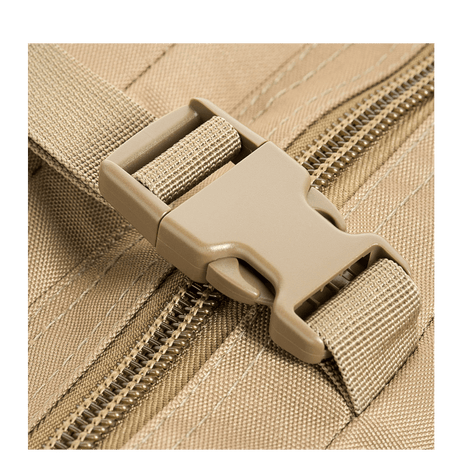 Close-up of buckle and zipper on M-Tac Assault Pack with MOLLE system