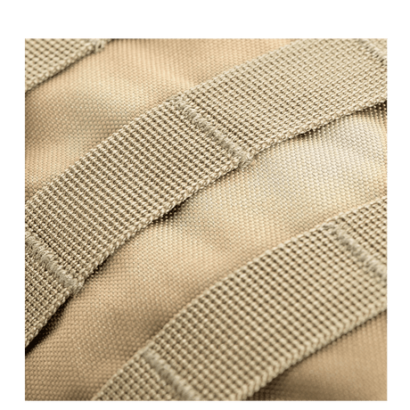 Close-up of MOLLE system on M-Tac Assault Pack, showing strap details for city and hiking
