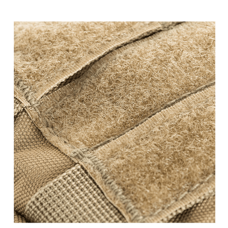 Close-up of M-Tac Assault Pack with MOLLE system in beige material