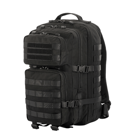 M-Tac Large Assault Pack Backpack with MOLLE system and multiple zippered pockets, suitable as a city backpack and for short hikes