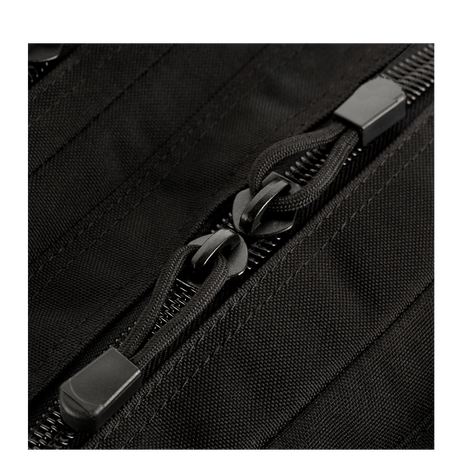 Closing mechanism on M-Tac Large Assault Pack backpack with two large zip pockets
