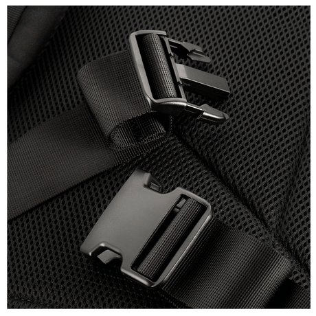 Close-up of buckle and strap on M-Tac Large Assault Pack backpack with padded comfort design and MOLLE system
