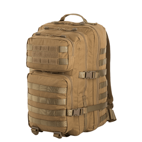 M-Tac Large Assault Pack Backpack with MOLLE system, two large pockets, extra front pockets and adjustable shoulder straps in brown