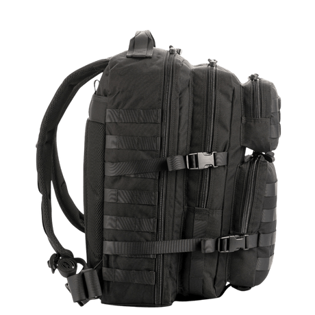 M-Tac Large Assault Pack backpack with MOLLE system and extra pockets, side view, black