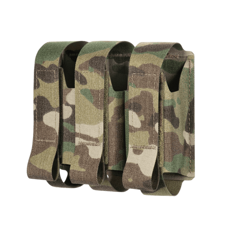 M-Tac pouch for 3 VOG grenades with camo design and MOLLE Laser Cut system for secure storage of VOG-25 grenades.