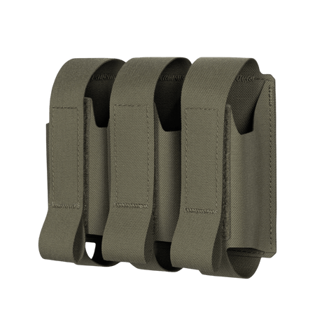 M-Tac pouch for 3 VOG grenades in green Cordura with MOLLE Laser Cut system for secure storage of 40 mm grenades.