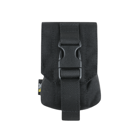 M-Tac Fragmentation Grenade Laser Cut pouch in black nylon with safety buckle, gallery position 1, for storage of grenade or similar equipment.