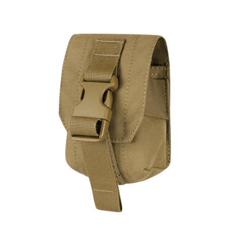 M-Tac Fragmentation Grenade Laser Cut pouch in robust camel brown nylon with locking buckle, gallery position 1, for secure storage of grenade or similar equipment.
