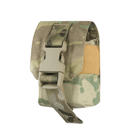 M-Tac Fragmentation Grenade Laser Cut pouch in camouflaged nylon with buckle, gallery position 1, for secure storage of grenade and tactical gear.