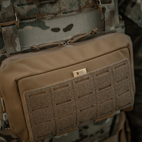 M-Tac Admin Pouch Large Elite in durable Cordura 500D, suitable for tactical gear, documents and more, mounted on camouflage equipment.