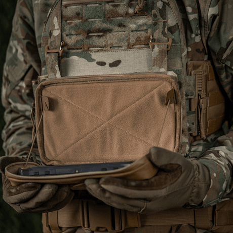 M-Tac Admin Pouch Large Elite in use, mounted on tactical gear, ideal for storing documents and accessories, made from Cordura 500D.