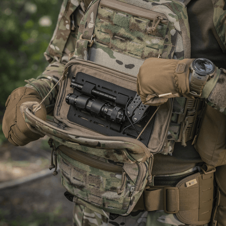 M-Tac Admin Pouch Large Elite with tactical gear and modular storage, designed in durable Cordura for military and outdoor use.
