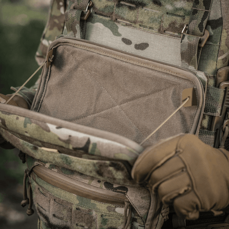 M-Tac Admin Pouch Large Elite in use, showing spaciousness and durable Cordura 500D material, ideal for tactical storage.