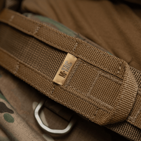 Close-up of M-Tac Range Belt Cobra Buckle Gen.IV with reinforced Tegris composite and Velcro, designed for tactical and active use.