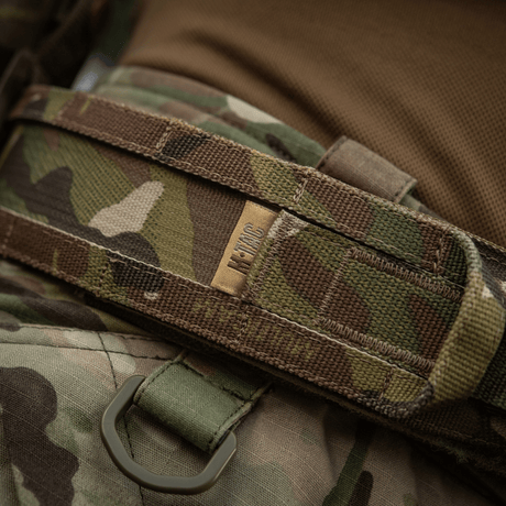 M-Tac Range Belt Cobra Buckle Gen.IV in military camouflage with reinforced Tegris composite, ideal for tactical use and shooting-range gear
