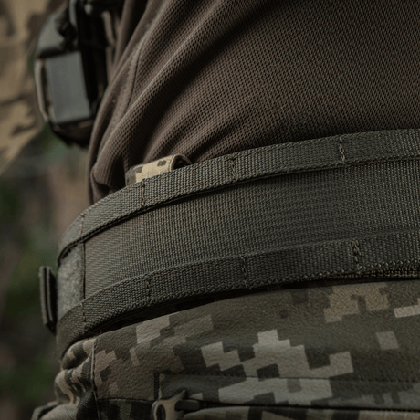 M-Tac Range Belt Cobra Buckle Gen.IV on military uniform, tactical and adjustable with Tegris composite for maximum stiffness and durability