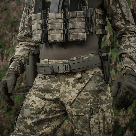 Tactical M-Tac Range Belt Cobra Buckle Gen.IV with gear in military colors, suitable for military, police and active use