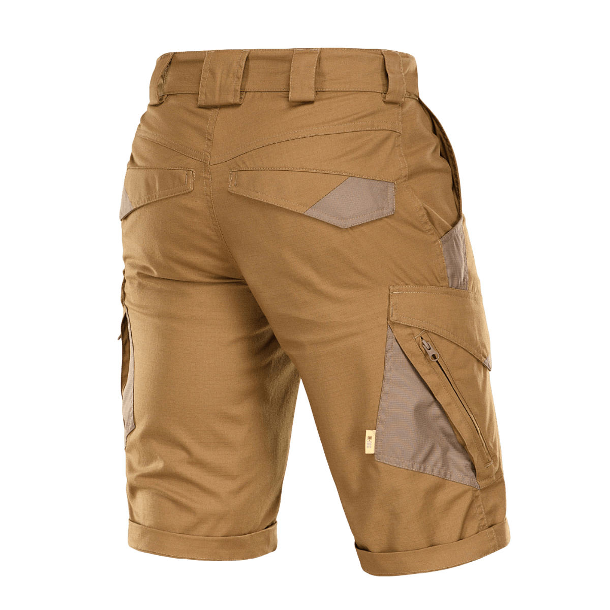 M-Tac Shorts Aggressor Gen.II Flex i tan, taktiske og funktionelle shorts til træning og fritid, rip-stop materiale, bagfra