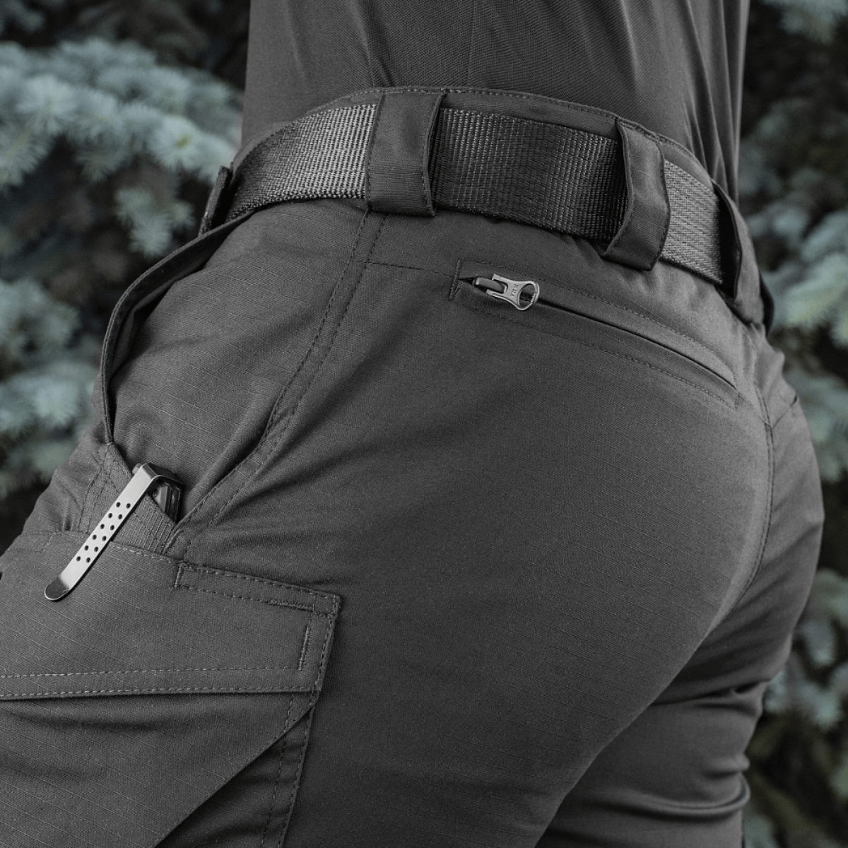 Side view of M-Tac Shorts Aggressor Short in black, showcasing tactical design and durable YKK zippers, ideal for outdoor use.