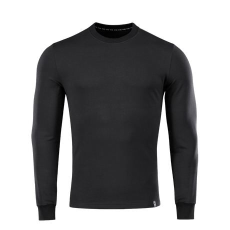M-Tac Pullover 4 Seasons with crew neck in black, minimalist design, ideal for daily and tactical year-round use, made of cotton and elastane