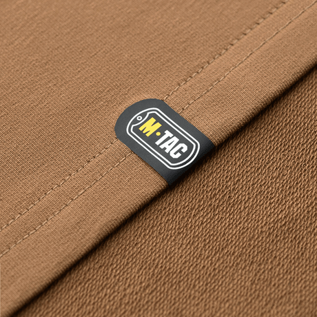 M-Tac Pullover 4 Seasons with logo on brown fabric surface, designed for versatile year-round use in 95% cotton and 5% elastane