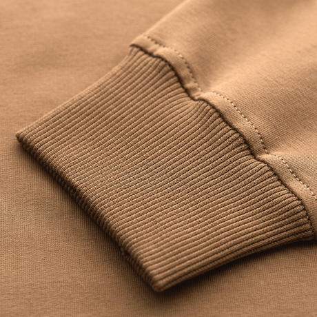 Detail of M-Tac Pullover 4 Seasons showing ribbed cuffs in beige cotton material, ideal for daily year-round use