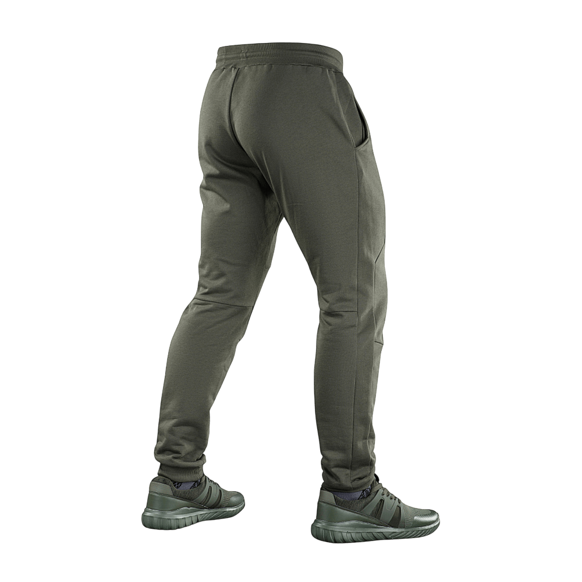 M-Tac Bukser Stealth Cotton sportsbukser i bomuld med elastik i taljen, set bagfra, perfekt til løb og fitness.