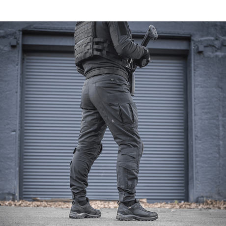 M-Tac Bukser Army NYCO Extreme i sort, fremstillet af slidstærkt amerikansk NYCO Extreme-stof, NIJ-certificeret, teknisk design, gallery position 1 bagfra.
