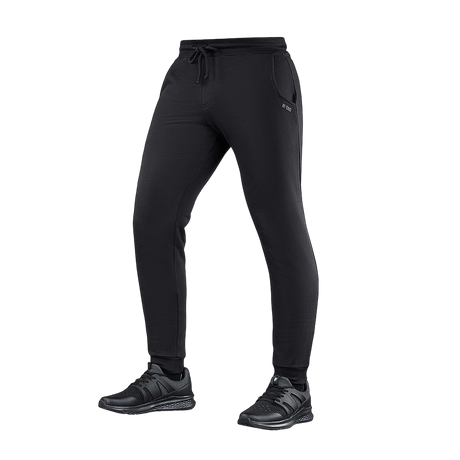 M-Tac Cotton Classic pants in black cotton, ideal for running and fitness with comfortable elastic waist and side pockets.