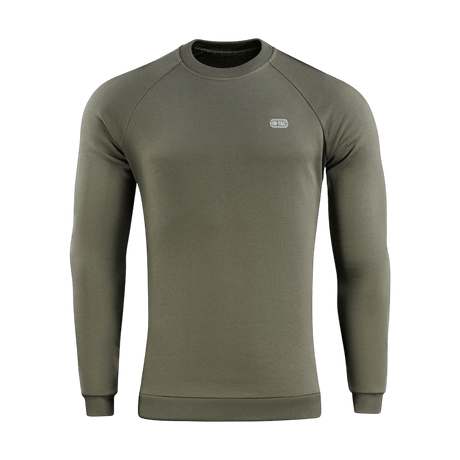 M-Tac Sweatshirt Cotton Hard i olivengrøn med ribkanter og reflekterende logo, 100% bomuld, komfortabel pasform.