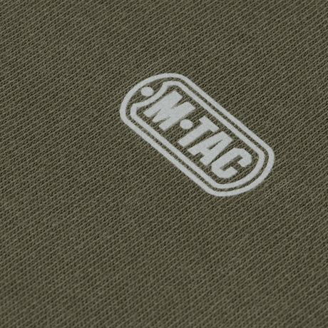 M-Tac Sweatshirt Cotton Hard med reflekterende logo trykt på olivengrøn bomuldsstof, 100% bomuld og 390 g/m² tæthed