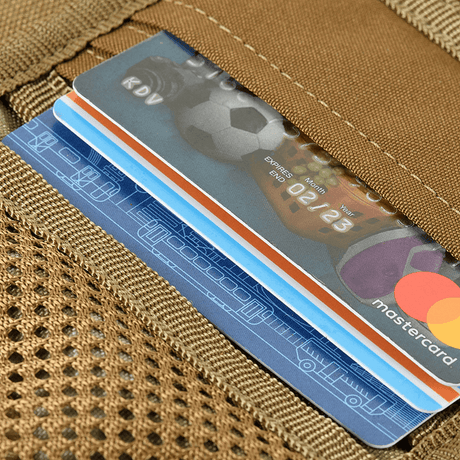 Credit card in M-Tac Pung Elite Gen.II made from durable Cordura 500D with YKK zipper and stylish M-Tac logo.
