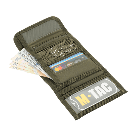 M-Tac Pung Elite Gen.II open, with bills, cards and zippered pocket.