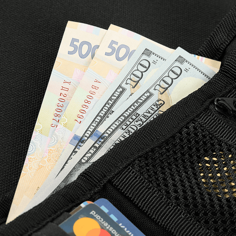 M-Tac Pung Elite Gen.II with bills and cards in black Cordura compartments.