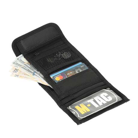 M-Tac Wallet with Patch Panel Elite Gen. II with compartments for cash and cards, black design, made of durable Oxford and Cordura 500D material.