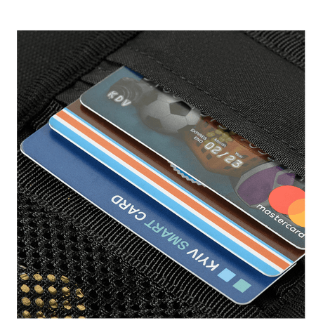 M-Tac Wallet with Patch Panel Elite Gen. II with credit cards stored in slots.