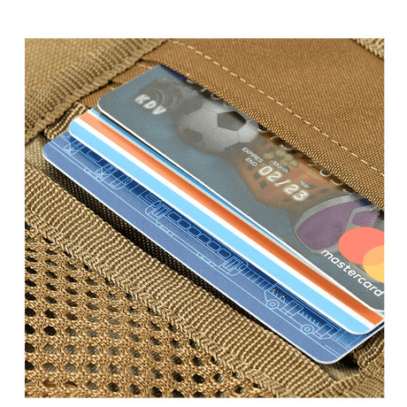 Close-up of M-Tac Patch Panel Elite Gen. II wallet showing credit card storage.
