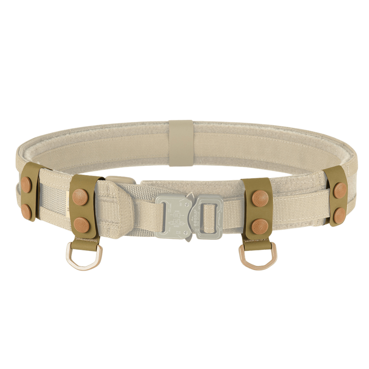 M-Tac Taktiske Bæltefittings (5 stk.), beige taktisk bælte med D-ringe til ekstra udstyr, set forfra