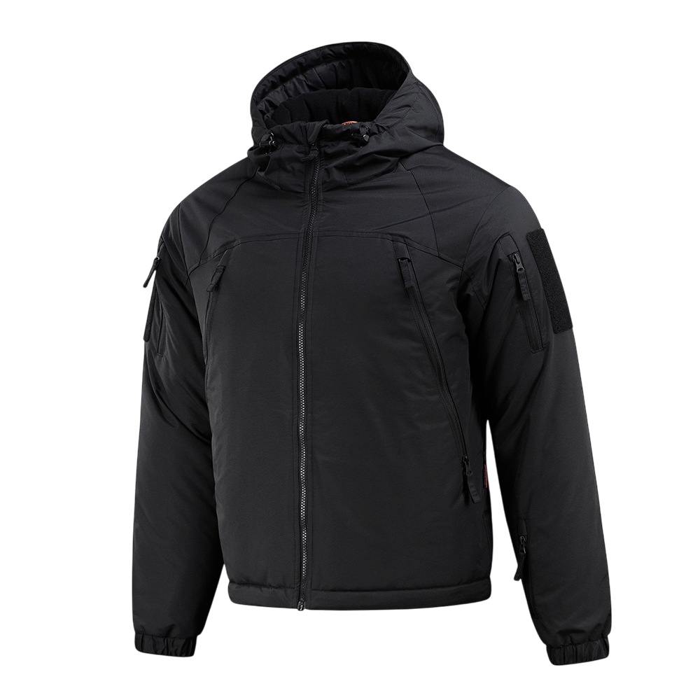 M-Tac Alpha Gen.III Pro Vinterjakke i sort med justerbar hætte, vandtæt nylon, G-Loft isolering, komfort op til -20° C, for hverdagsbrug.