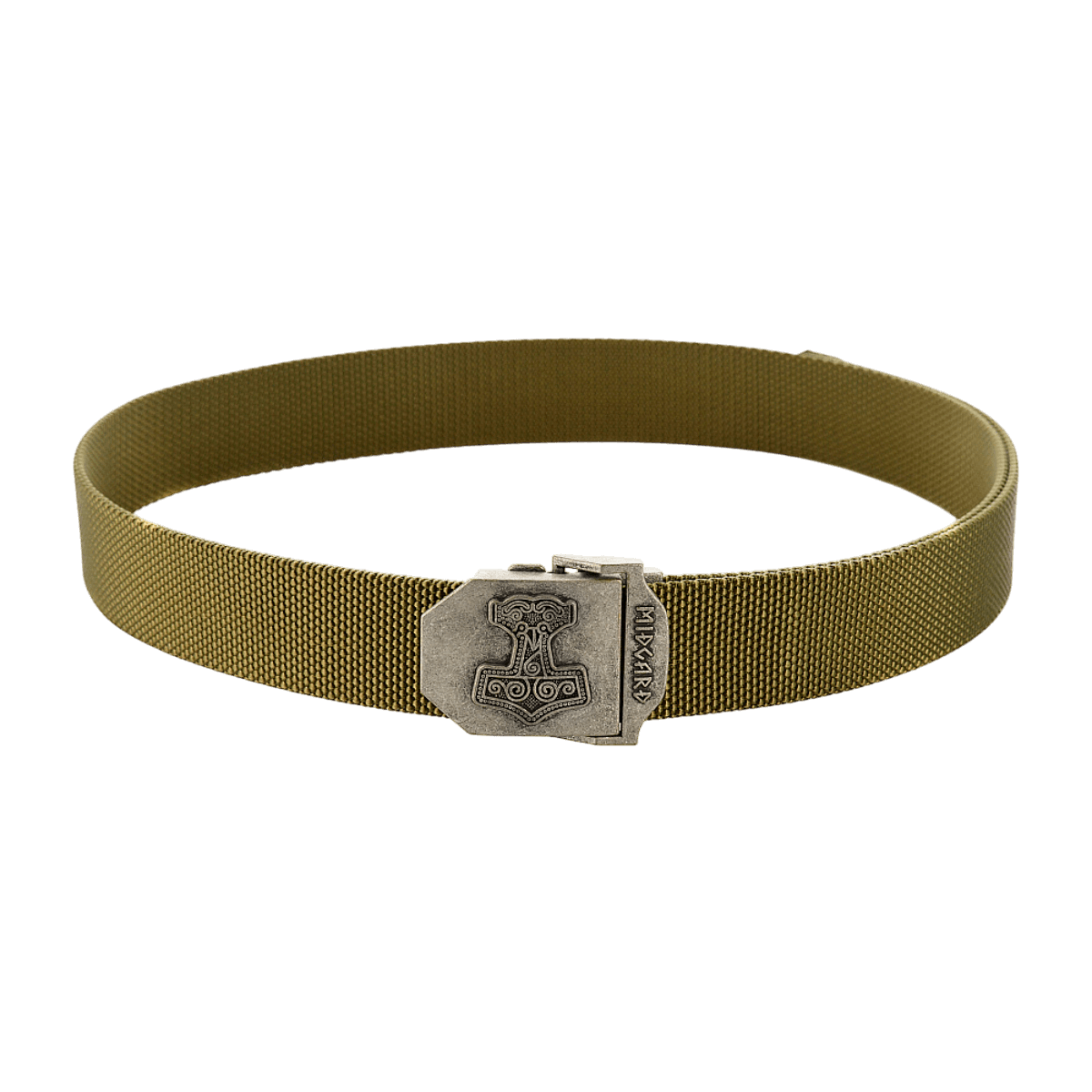 M-Tac Thors Hammer Bælte – Militærstil og funktionalitet, justerbart bælte med Thor's Hammer spænde i metal, 38mm bred, 130cm lang.