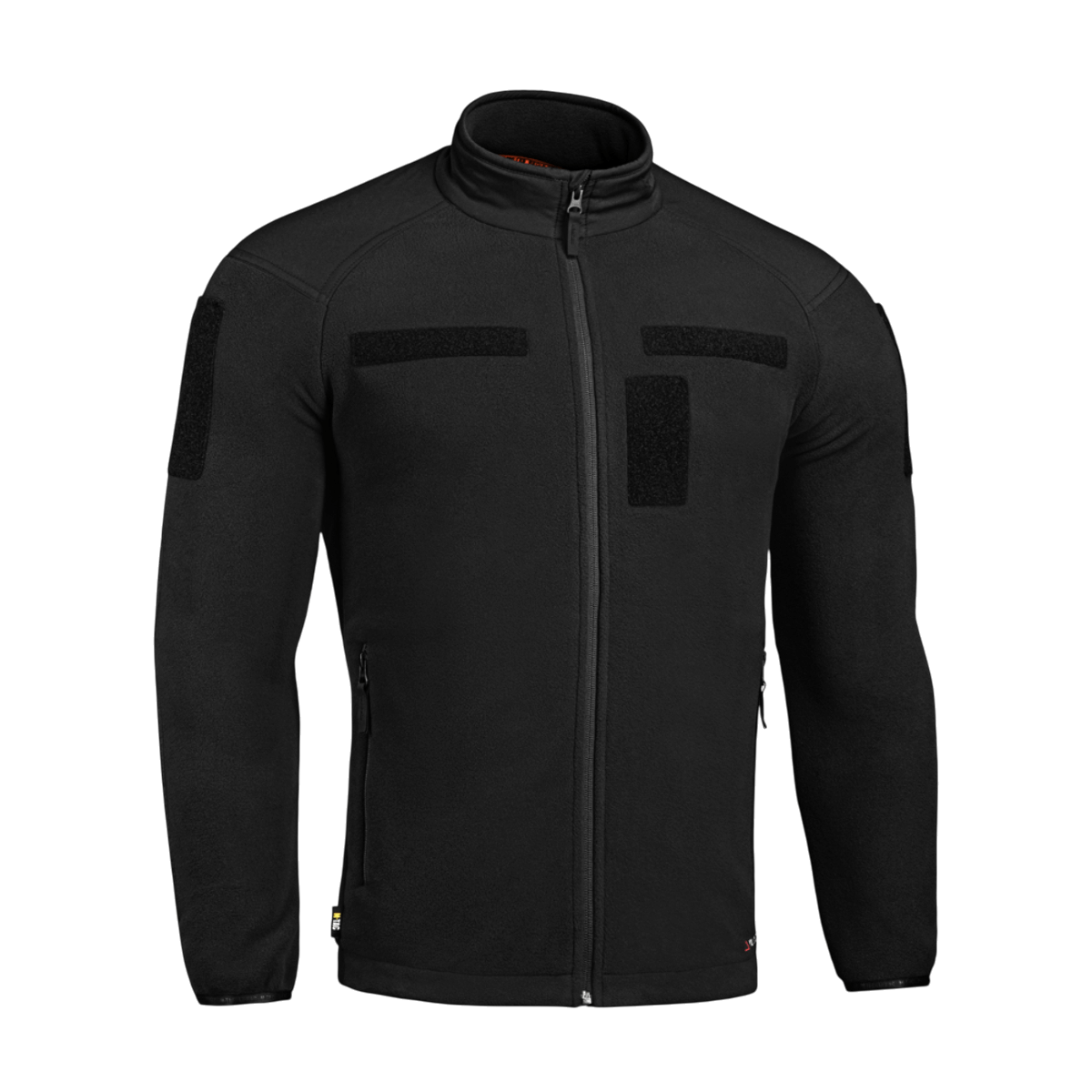 M-Tac Combat Fleece Polartec Jakke i sort med YKK lynlåse og velcro-paneler, ideel til taktisk og casual brug.