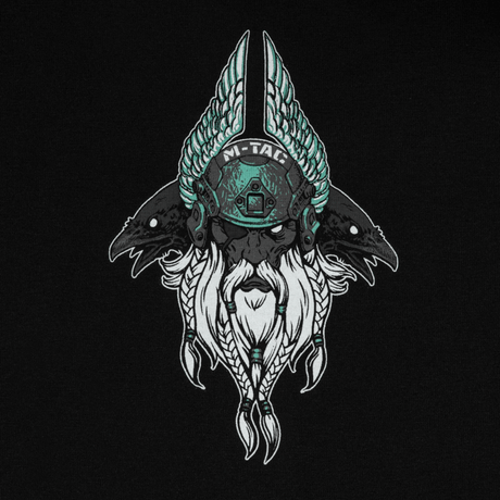 M-Tac Raglan Odin Mystery med motiv af Odin, nordisk gud, på sort baggrund. Premium kvalitet med MagnaColours® tryk.