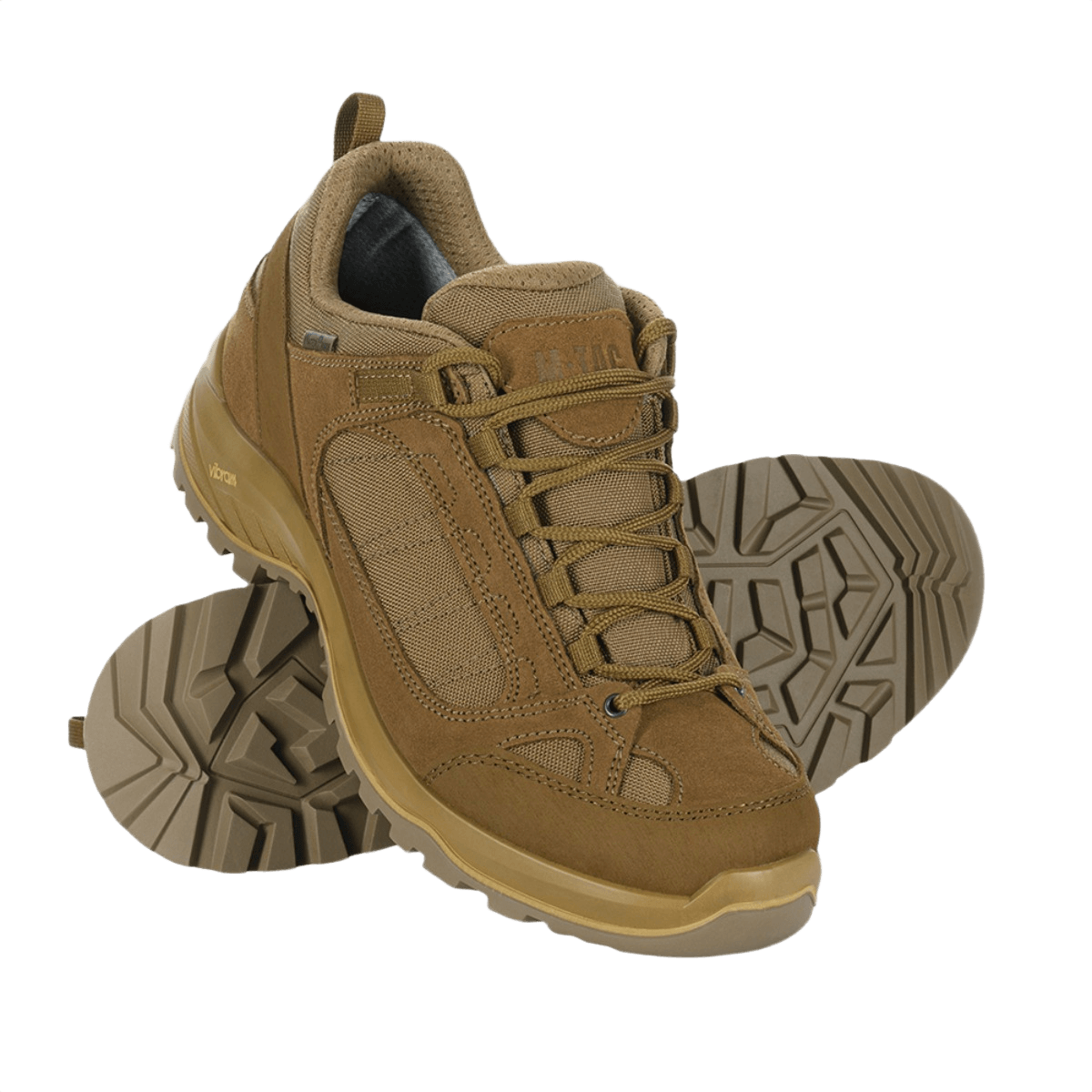 M-Tac Sneakers Tactical Demi-Season Pro Line i brun suede og Cordura, med fleksibel Vibram-sål til komfort og holdbarhed.