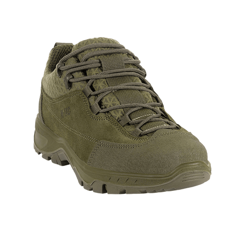 M-Tac Tactical Sneakers Patrol R Vent i olivengrøn ruskind og 3D-mesh, ideelle til trekking og outdoor-aktiviteter, komfortable og holdbare.