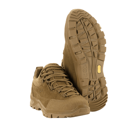 M-Tac Tactical Sneakers Patrol R Vent i brunt læder med 3D-mesh, ideelle til trekking og outdoor-aktiviteter, slidstærk og komfortabel.