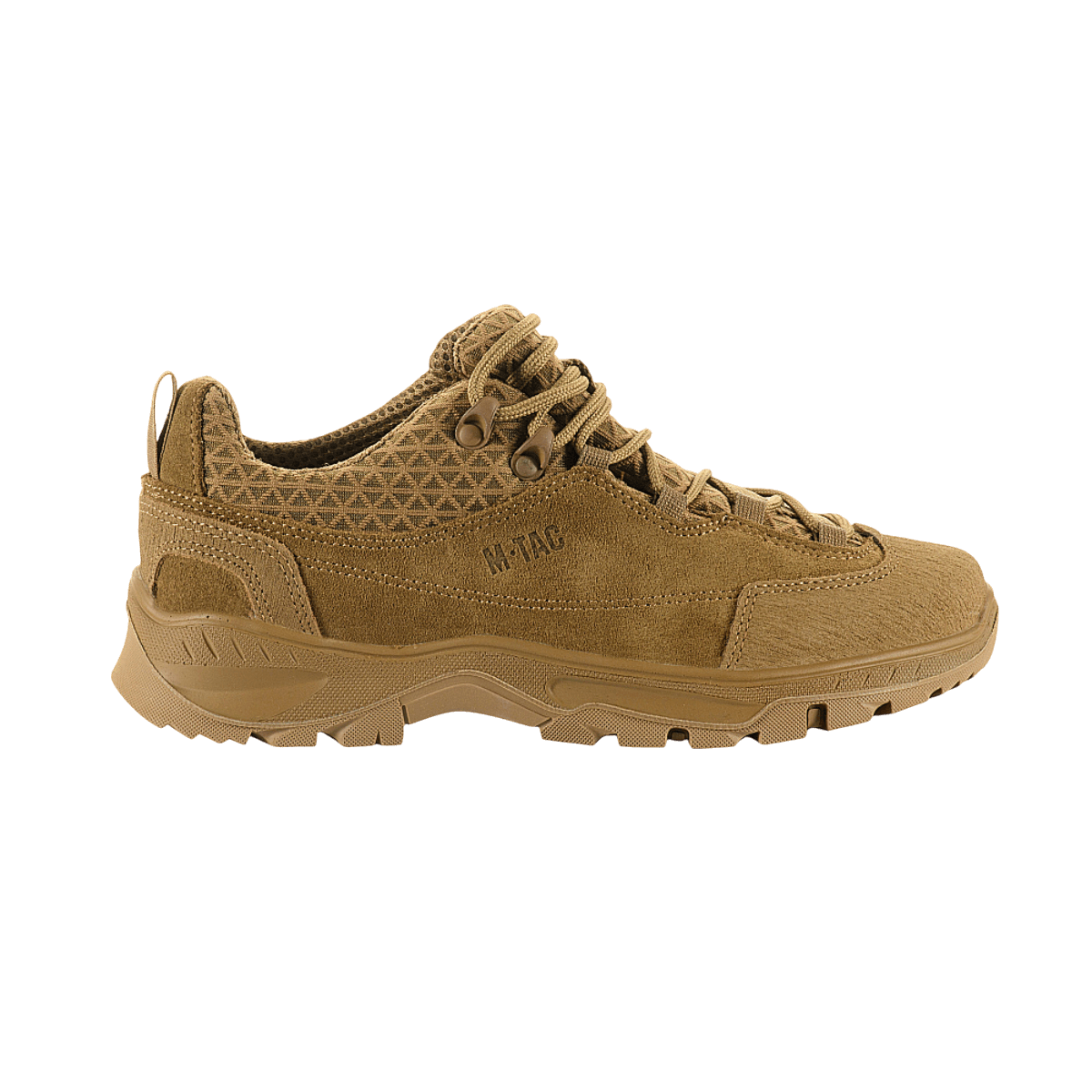 M-Tac Tactical Sneakers Patrol R Vent i brunt ruskind og 3D-mesh design til trekking og outdoor aktiviteter, set fra siden.